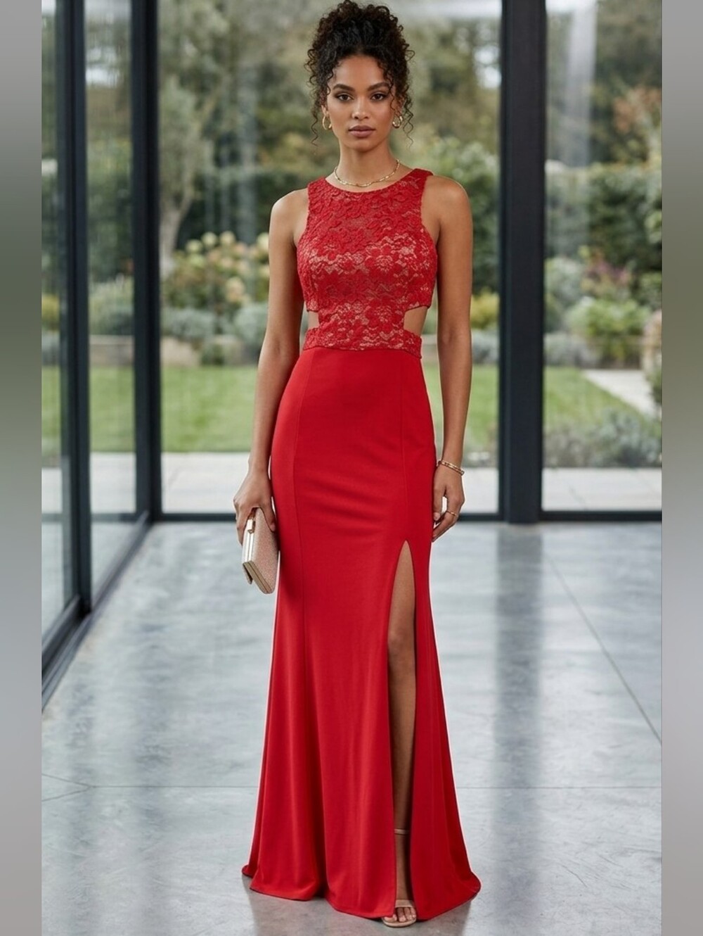 Morgan & Co. Red Jersey Cut Out Gown